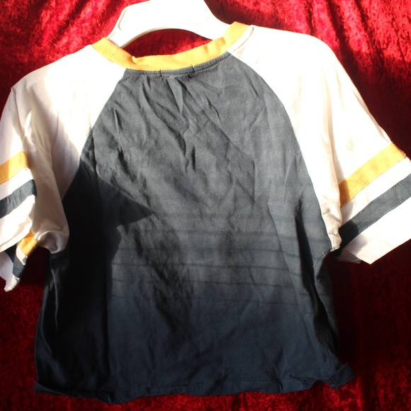 White/Dark Blueish Green Crop Top w/Yellow Stripes - Picture 4 of 8